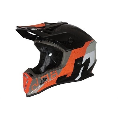 Capacete de motocross preto e laranja com visor e acolchoado interno