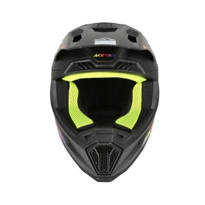 Capacete integral preto com interior amarelo fluorescente e a palavra ACERBIS