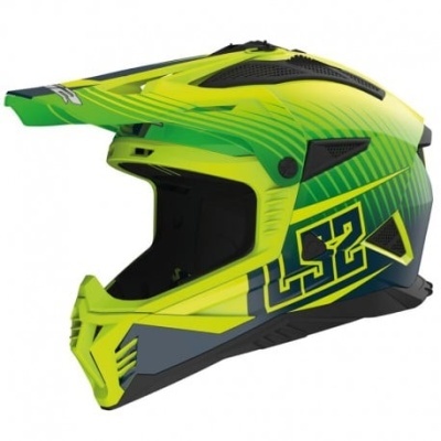 Capacete integral motocross verde amarelo com LS2 na lateral
