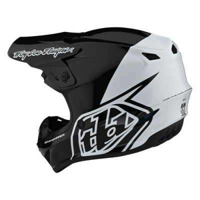 Capacete integral preto e branco com texto Troy Lee Designs