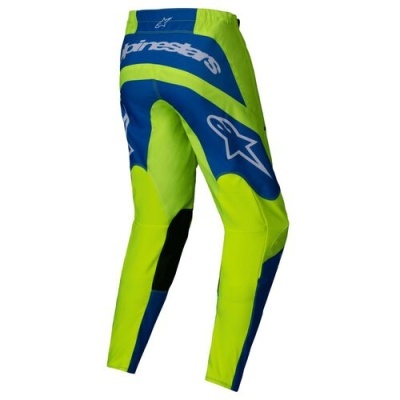 Calças de moto azul e verde-lima com logotipos Alpinestars
