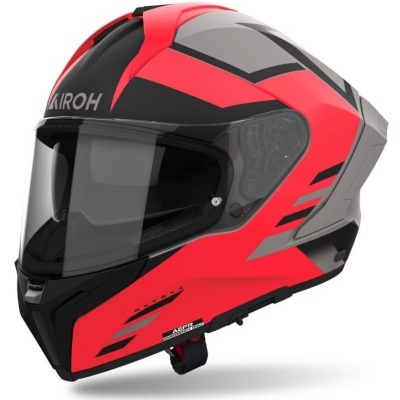 Capacete modular de motociclista preto, vermelho e cinzento com viseira