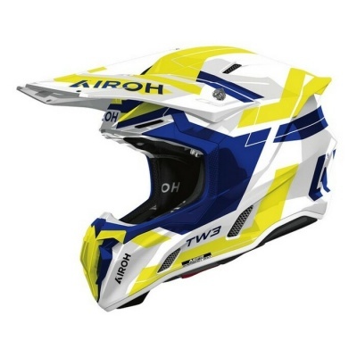 Capacete de motocross AIROH TW3 em branco, azul e amarelo