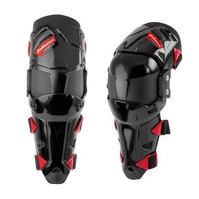 Par de joelheiras pretas e vermelhas para motociclistas