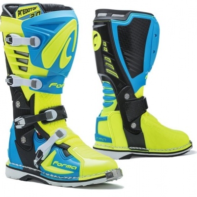 Botas de motocross Forma Predator 2.0 azul, amarelo e preto com fechos de fivela