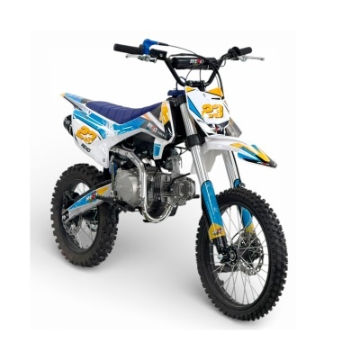 Motocross infantil azul e branco com número 23 amarelo