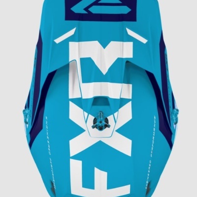 Capacete desportivo azul com logo FOX