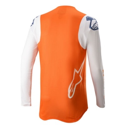 Camisa desportiva laranja com mangas brancas e logótipos
