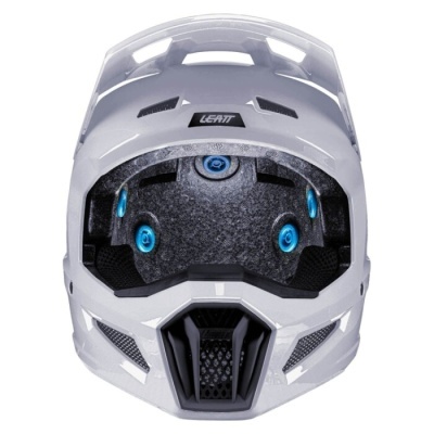 Capacete protector branco com interior acolchoado cinza e detalhes pretos