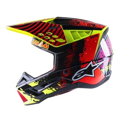 Capacete integral colorido para motocross com padrões geométricos