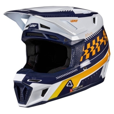 Capacete integral com padrão amarelo e azul para motocross