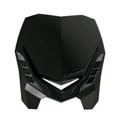 Carenagem preta para moto com detalhes cinza e design angular