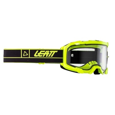 Óculos de proteção Leatt amarelo fluorescente com lente transparente e correia preta e amarela