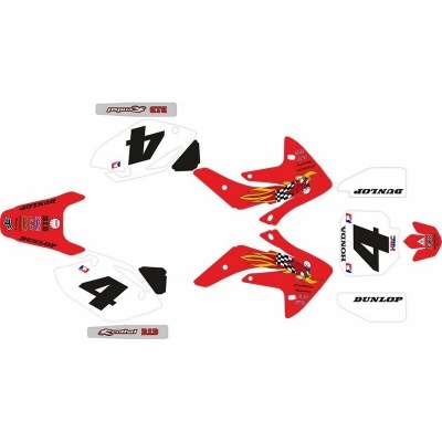 Autocolantes para mota de motocross com números 4 e logos DUNLOP, HONDA em vermelho e branco