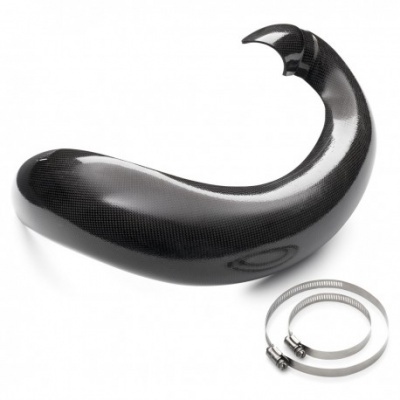 Proteção de escape em carbono preta com abraçadeiras metálicas