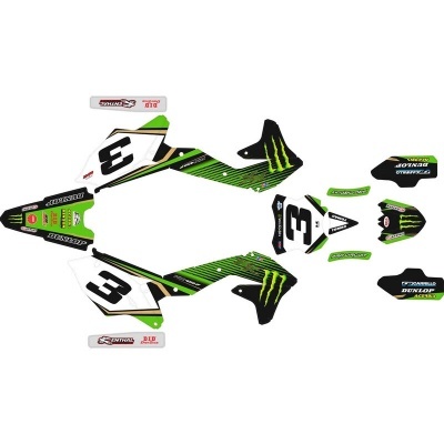 Conjunto de autocolantes para mota com padrão verde, preto e branco e números 3
