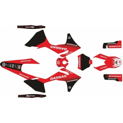 Conjunto de autocolantes vermelhos e pretos para moto com logotipos GasGas e Dunlop