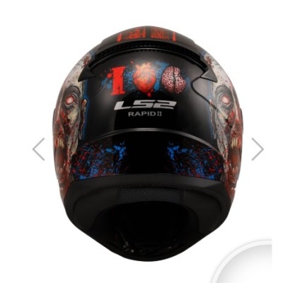 Capacete preto LS2 com design de zumbis e texto LS2 RAPID II