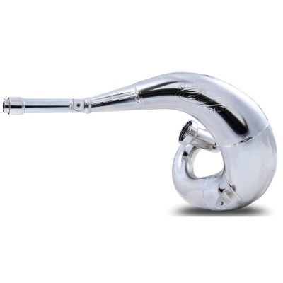 Escape de moto metálico prateado curvado