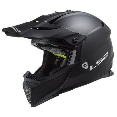 Capacete motocross LS2 preto fosco com visor e interior acolchoado camuflado