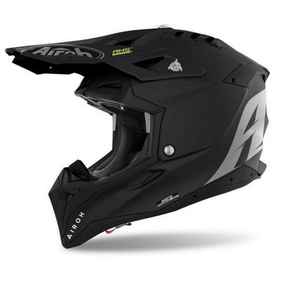 capacete integral motocross preto com detalhes cinza e branco Airoh