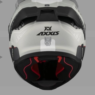 Capacete de motocicleta branco AXXIS com detalhes em preto e vermelho