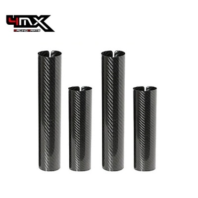 Quatro tubos de carbono com padrão de fibras e logotipo 4MX RACING PARTS