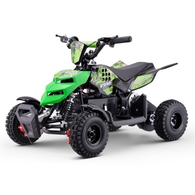 Quadriciclo elétrico infantil verde e preto com pneus grossos