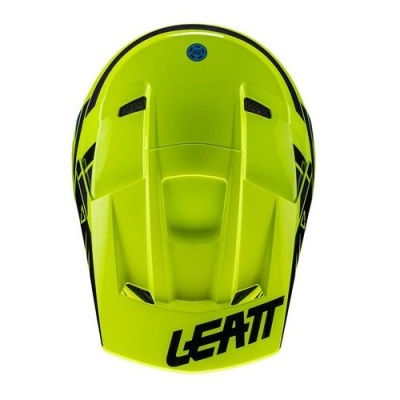 Capacete amarelo fluorescente com texto LEATT preto e aberturas para ventilação
