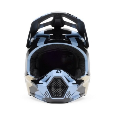 Capacete motocross azul, preto e branco com interior acolchoado