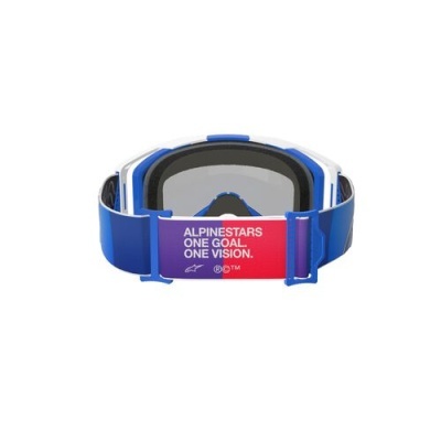 Óculos desportivos com faixa elástica azul e lente cinzenta