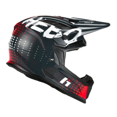 Capacete motocross preto com detalhes em vermelho e branco