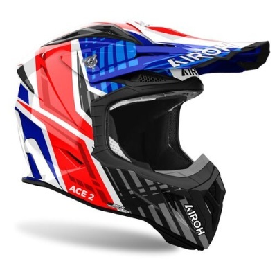 Capacete de motocross Airoh colorido com texto