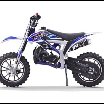 Motocross pequena azul e preta com pneus grandes