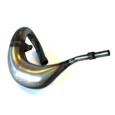 Escape metálico para motocicleta com texto HGS em relevo