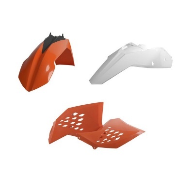 Peças plásticas laranja e branca para mota