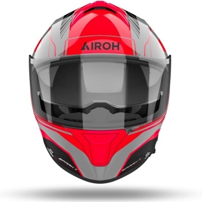 Capacete integral AIROH vermelho, cinzento e preto com visor transparente