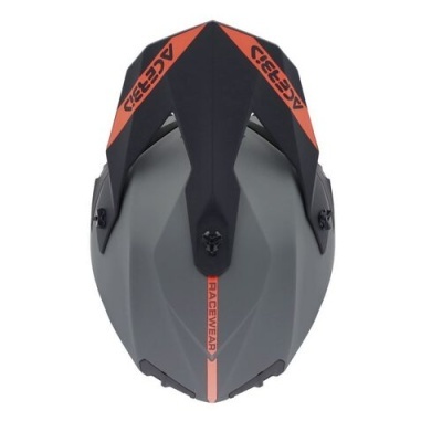 Capacete de motocross preto e cinza com detalhes em laranja