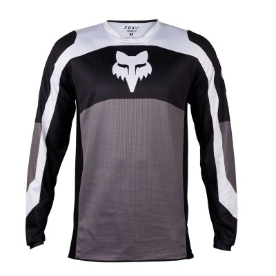 Camisola desportiva de manga comprida preta, cinza e branca com logótipo de raposa branca