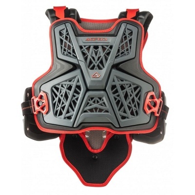 Colete de proteção ACERBIS em plástico cinzento com detalhes vermelhos e malha preta