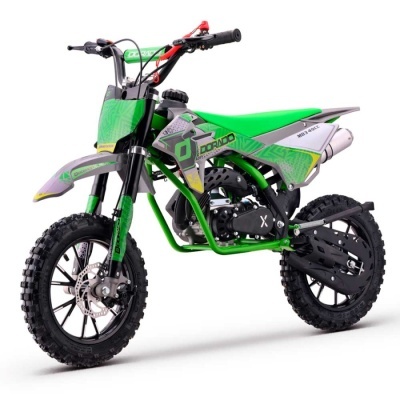 Motociclo verde e cinza para crianças com pneus pretos e design DORADO MD3 49CC.