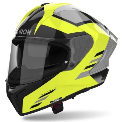 Capacete de motociclista integral amarelo neon e preto com viseira transparente