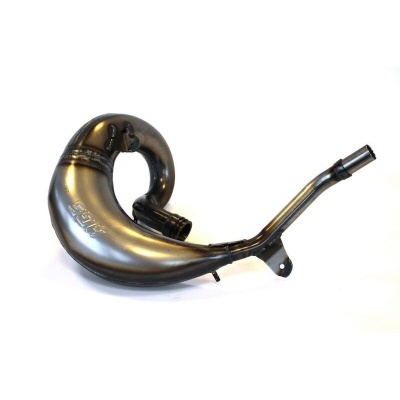 Escape de moto metálico preto com tubo curvado e marca LUIZI