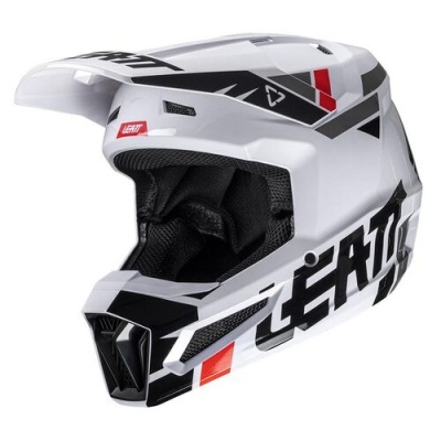 Capacete integral branco com detalhes preto e vermelho e interior acolchoado preto