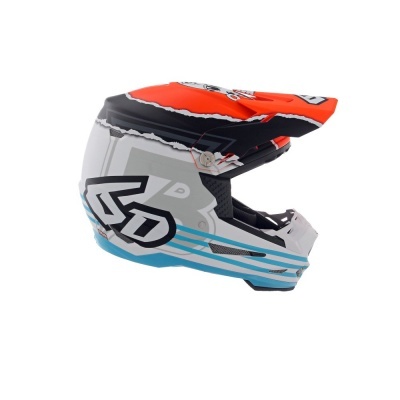 Capacete de motocross vermelho, preto, branco e azul com logótipo 7D
