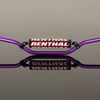 Guiador roxo com protetor de espuma preto e texto RENTHAL em vermelho e branco