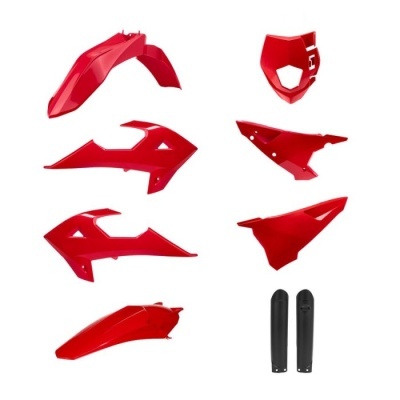 Peças plásticas vermelhas e protetores pretos para motocicleta