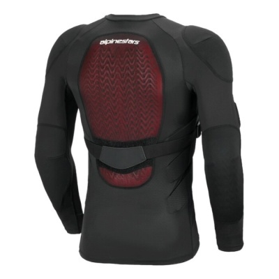 Camisola de proteção preta e vermelha com logo alpinestars nas costas