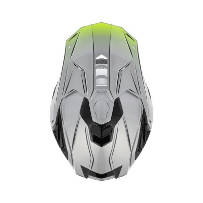 Capacete cinza com detalhes pretos e amarelo fluorescente para motocross ou BTT