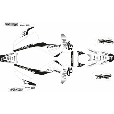Autocolantes para mota Husqvarna em branco e preto com nomes de marcas
